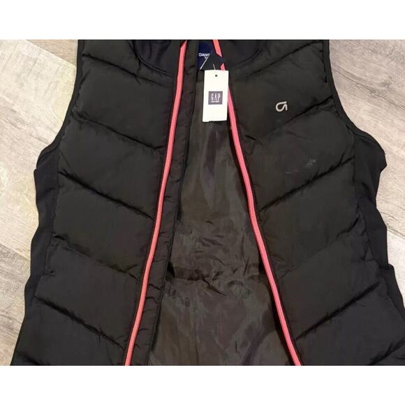 Gap Puffer Vest Kids Size XL Black Down Sleeveless Logo Mock Neck Full Zipper - Picture 2 of 5
